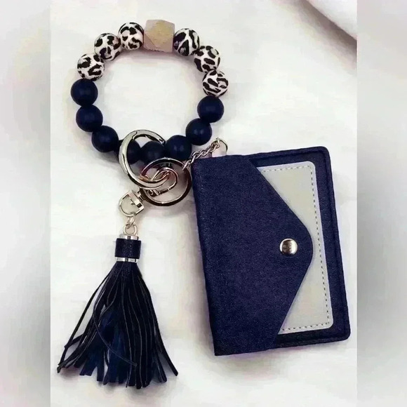 Silicone Beaded Wristlet Bracelet Keychain Wallet Bangle Keyring Tassel Women - Picture 3 of 7